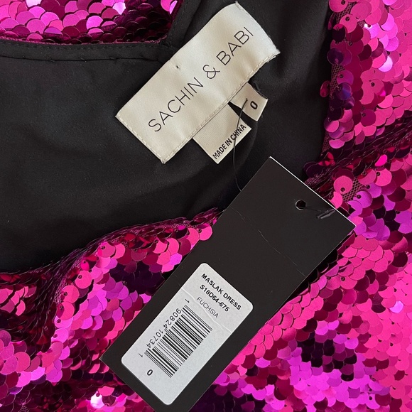NWT SACHIN & BABI | Maslak Sequined Flounce Hem Midi Dress in Fuchsia | Size 0 - Picture 13 of 16